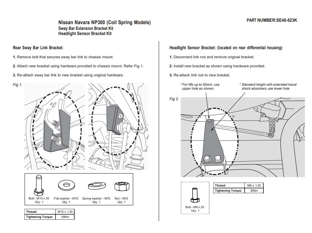 SWAY BAR EXTENSION BRACKET & HEADLIGHT MERCEDES BENZ X-CLASS