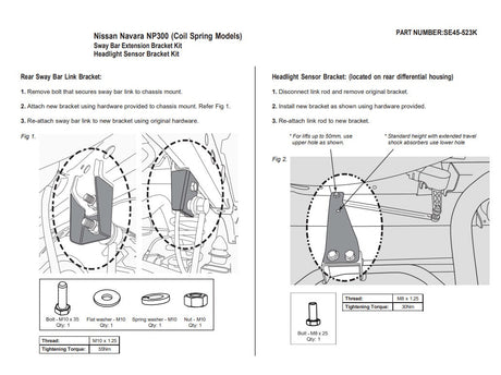 SWAY BAR EXTENSION BRACKET & HEADLIGHT NISSAN NAVARA NP300 2020+