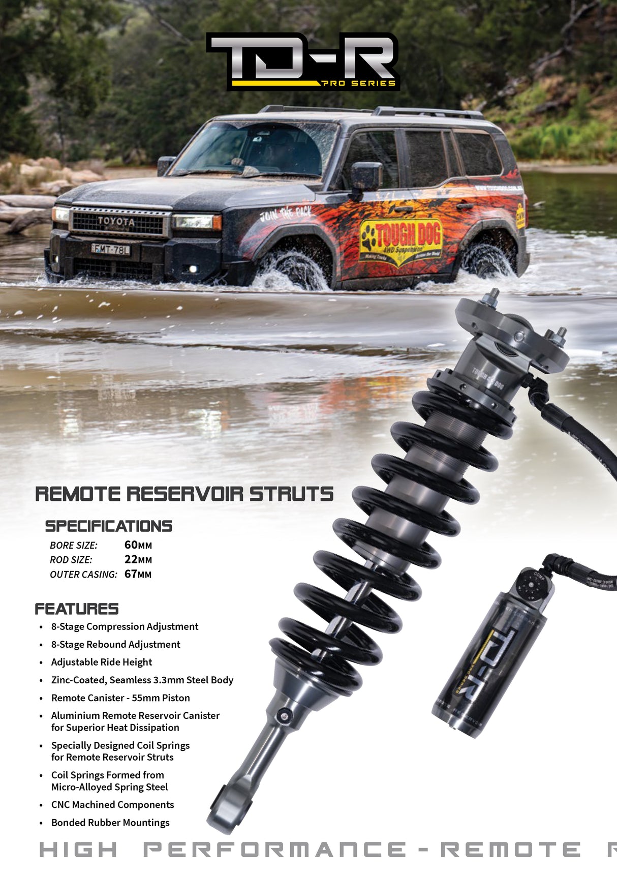 Tough Dog Remote Res Suspension/Lift Kit Toyota Prado 250 Series