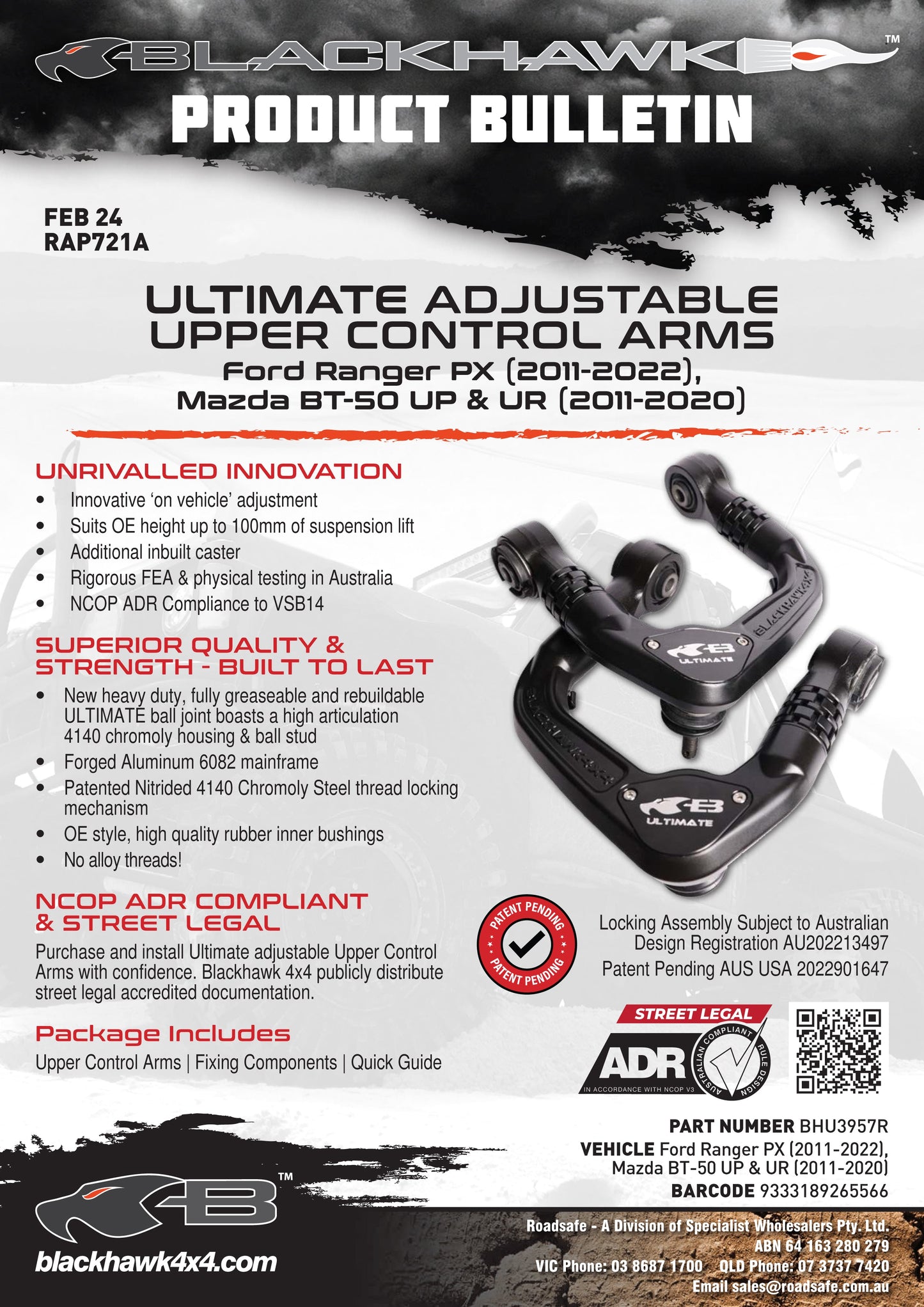 ADJUSTABLE UPPER FRONT CONTROL ARMS FOR MAZDA BT50 11/2011 - 7/2020