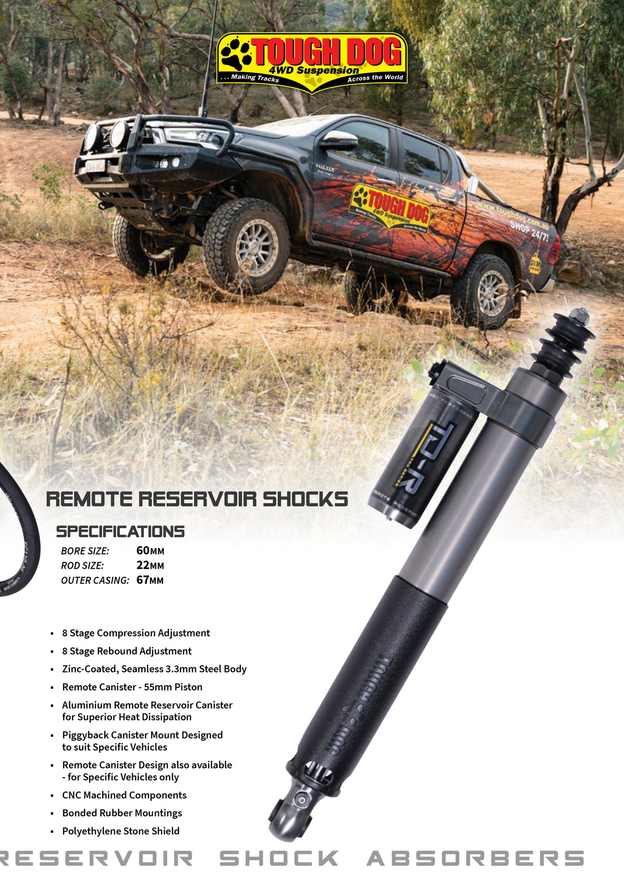 Tough Dog Remote Reservoir Front Shocks Toyota LandCruiser 79 Series (Dual Cab)
